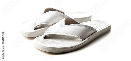 Wallpaper Mural Pair of white leather sandals on a white background. Minimalistic design, perfect for summer outfits. These stylish sandals are comfortable and versatile. Torontodigital.ca