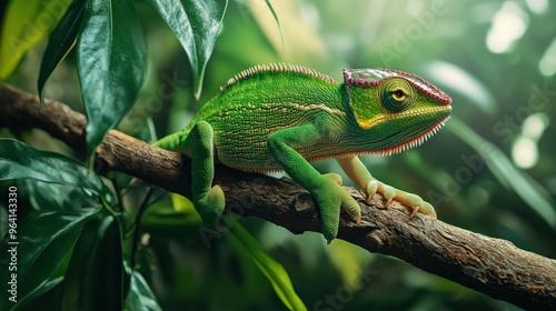 A green lizard is sitting on a branch