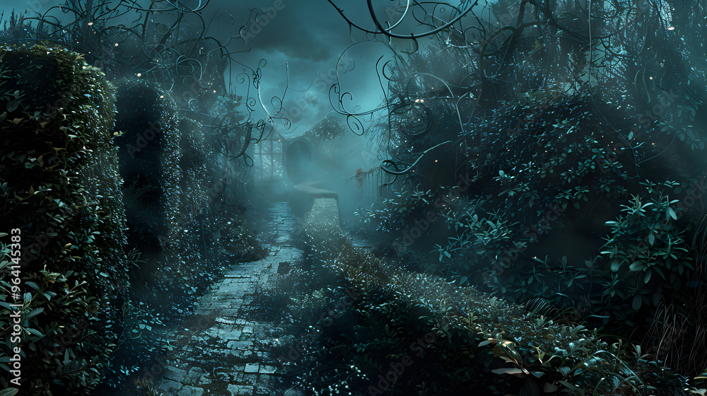 Mystical Forest with Fog Creating a Green Maze Mystical Forest with Fog Creating a Green Maze
