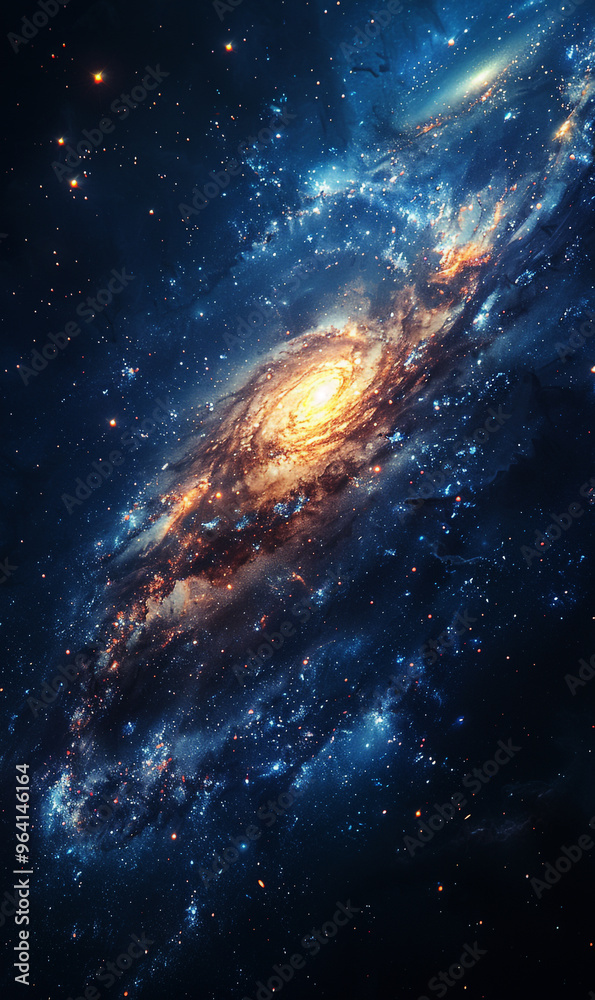 Obraz premium Colorful fantasy Galaxy view background, A view from space to a spiral galaxy and stars, The universe is filled with Stars, Nebulae and Galaxies, Generative Ai. 