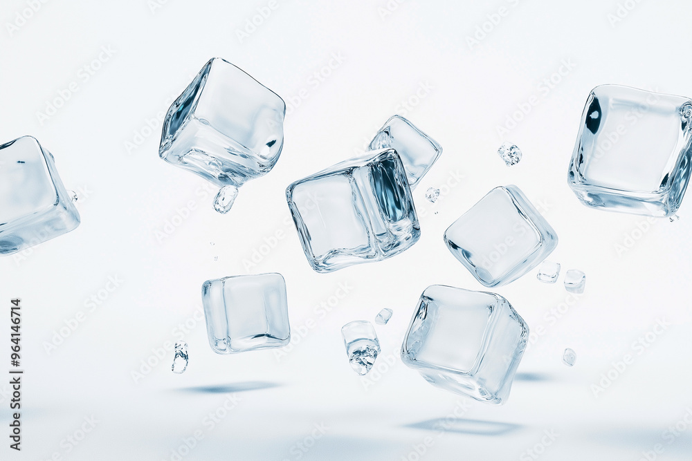 falling transparent ice on a white background falling transparent ice on a white background