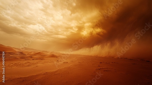 Dramatic desert landscape with a sandstorm rolling in.