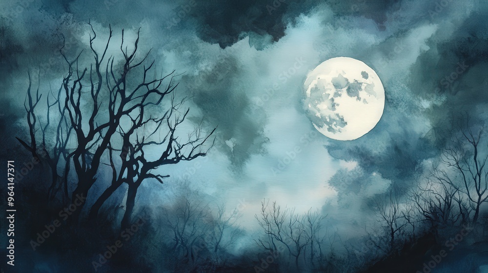  Halloween moon. Scary october night moon with flying bats flock spooky background