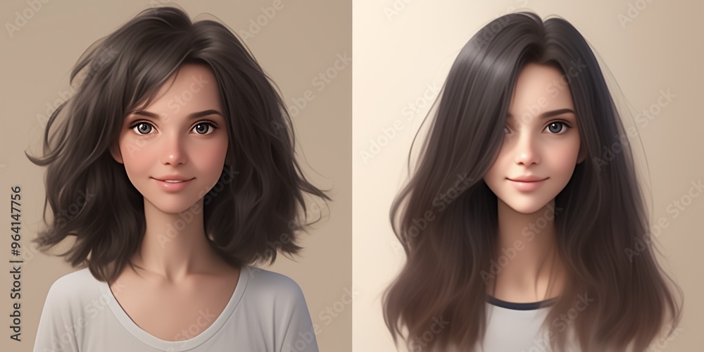 drawing of before and after hair style of a young beautiful girl drawing of before and after hair style of a young beautiful girl