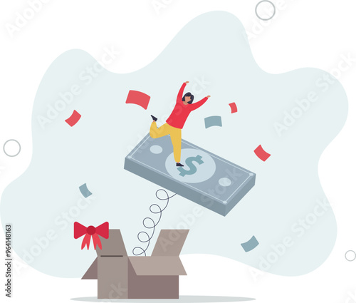 investment profit, dividend or high return stock, lucky giveaway or winning prize concept.flat design with people.
