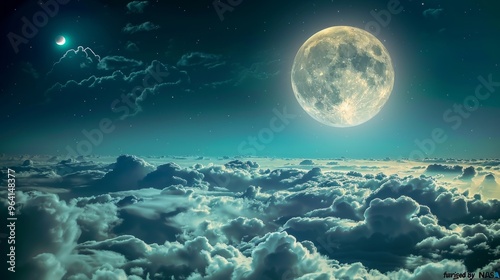 Night sky with full bright moon in the clouds