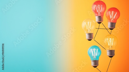 Illuminating Connections: Conceptual Illustration of Interconnected Lightbulbs Symbolizing Idea Development, Emotional & Social Intelligence with Copy Space photo