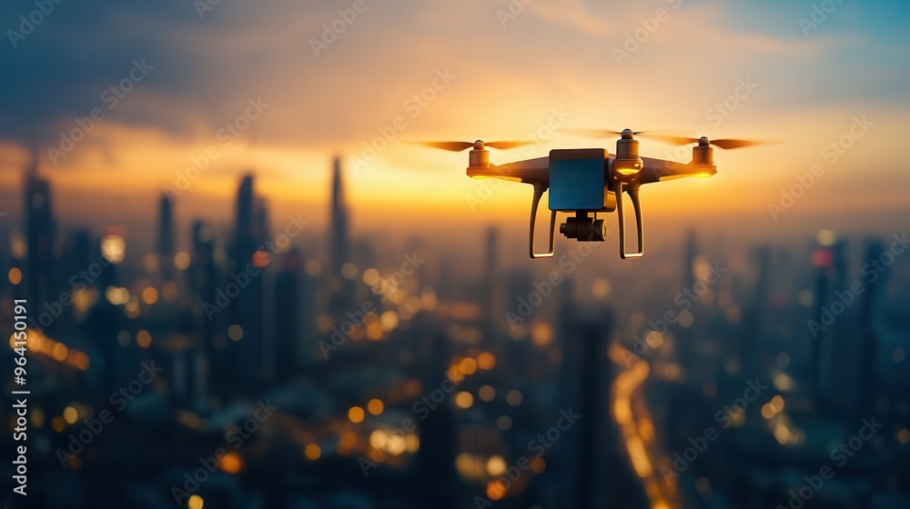 Futuristic Drone Food Delivery in High-Tech City with Real-Time Tracking App - Copy Space Available for Text Futuristic Drone Food Delivery in High-Tech City with Real-Time Tracking App - Copy Space Available for Text