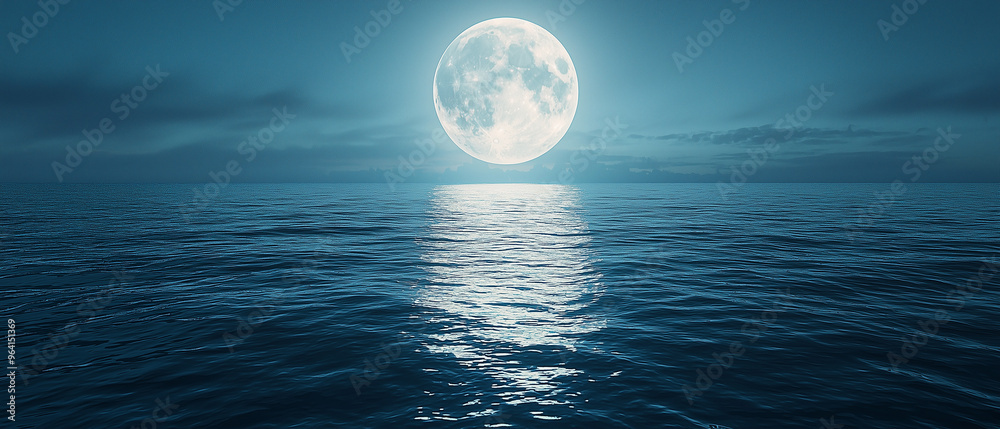 A smooth cinematic view of a full moon shining over a calm ocean at night. The soft glow of the moon reflects gently on the dark water, creating a serene and peaceful atmosphere. A smooth cinematic view of a full moon shining over a calm ocean at night. The soft glow of the moon reflects gently on the dark water, creating a serene and peaceful atmosphere.