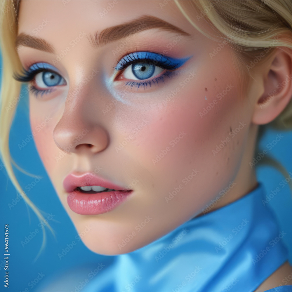 Glamorous portrait of blonde girl with bright blue makeup Glamorous portrait of blonde girl with bright blue makeup