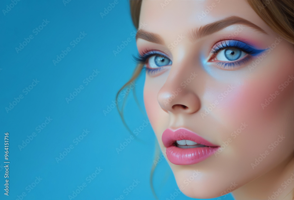 Glamorous portrait of blonde girl with bright blue makeup Glamorous portrait of blonde girl with bright blue makeup