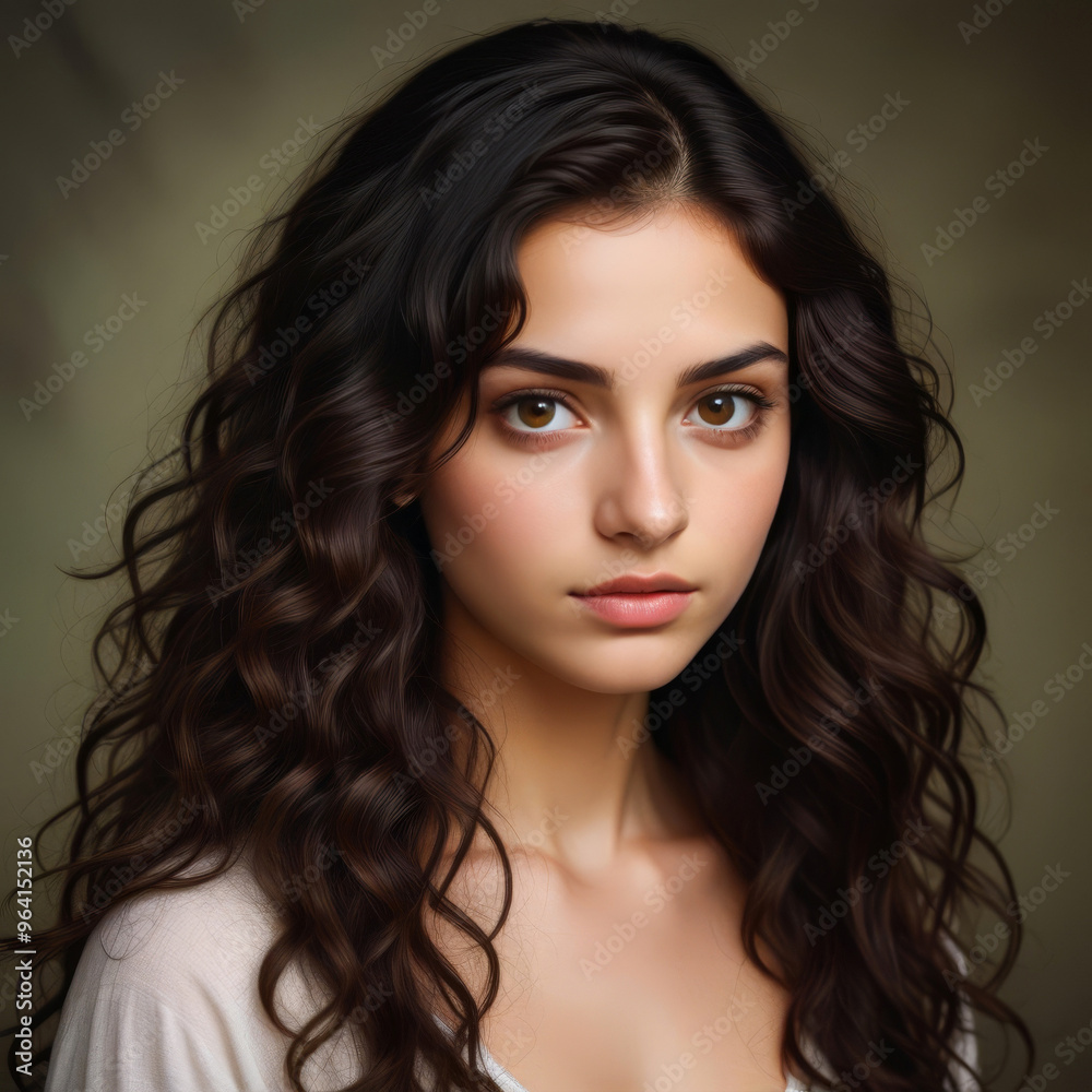 Naklejka premium Eastern girl with natural beauty without makeup with long wavy hair