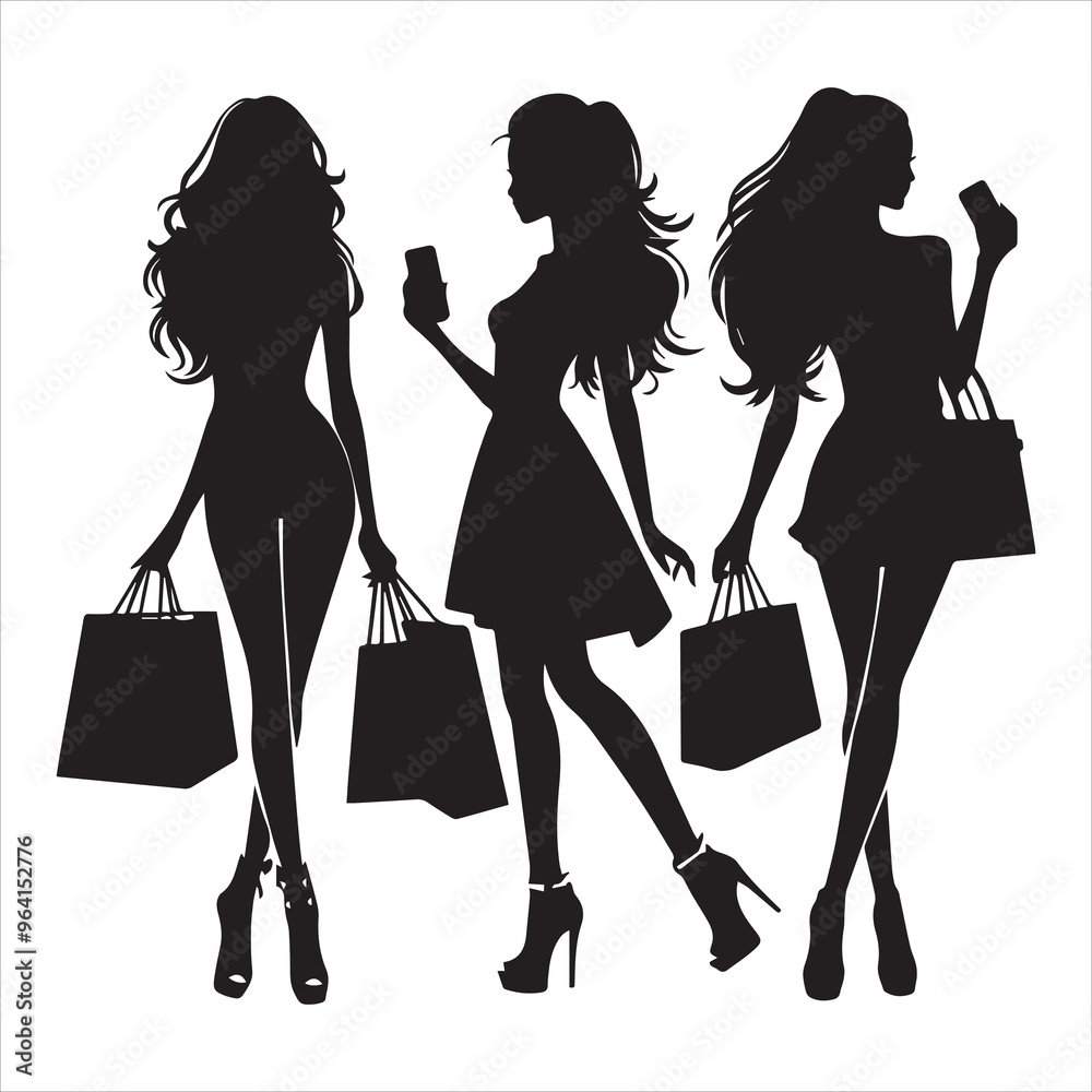 shopping girls silhouette Shopping Girl white background shopping girls silhouette Shopping Girl white background
