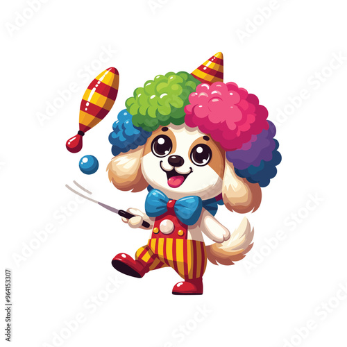 Cartoon Dog Clown Vector Icon Illustration Animal