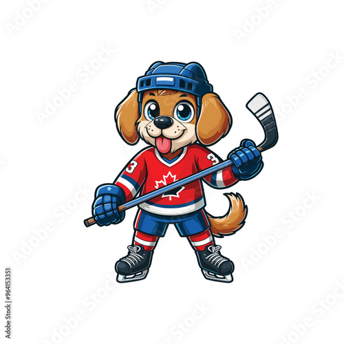 Cartoon Dog Hockey Player Vector Icon Illustration Animal