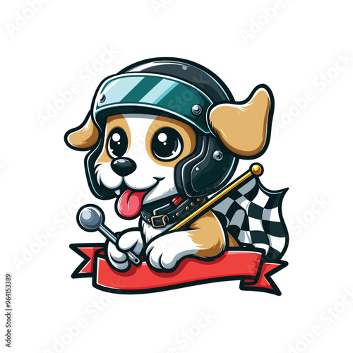 Cartoon Dog Racer Vector Icon Illustration Animal	