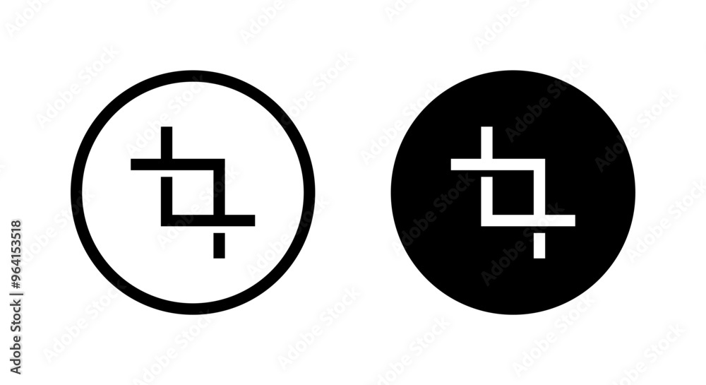 Crop tool icon on black circle. Cropping concept Crop tool icon on black circle. Cropping concept