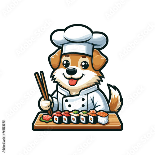 Cartoon Dog Sushi Chef Vector Icon Illustration Animal	