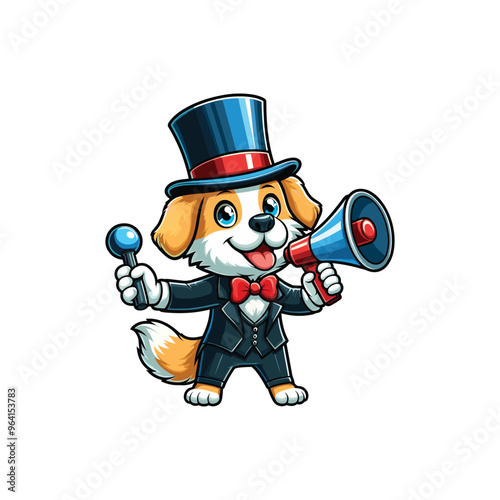 Cartoon Dog Ringmaster Vector Icon Illustration Animal