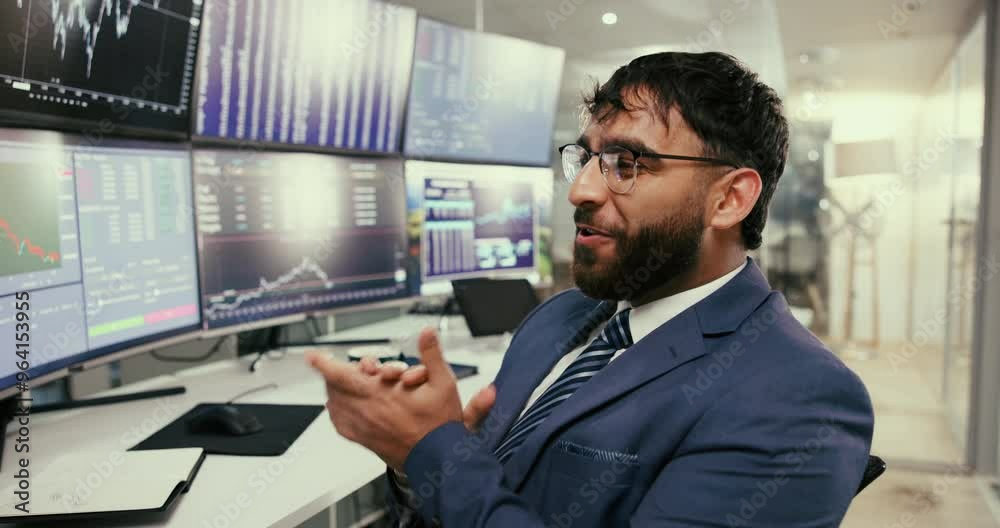 Business, man and computer with stock market success, financial increase and investment achievement. Male trader, digital or cryptocurrency celebration for winning, profit growth and sale opportunity Business, man and computer with stock market success, financial increase and investment achievement. Male trader, digital or cryptocurrency celebration for winning, profit growth and sale opportunity