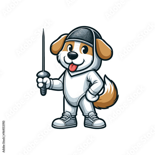 Cartoon Dog Fencer Vector Icon Illustration Animal