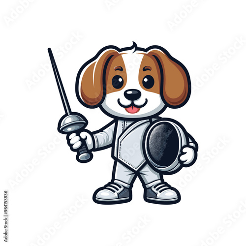 Cartoon Dog Fencer Vector Icon Illustration Animal