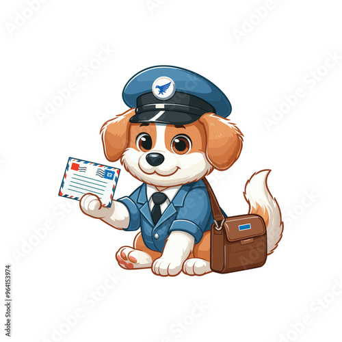 Cartoon Dog Postman Vector Icon Illustration Animal