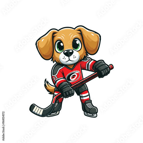 Cartoon Dog Hockey Player Vector Icon Illustration Animal