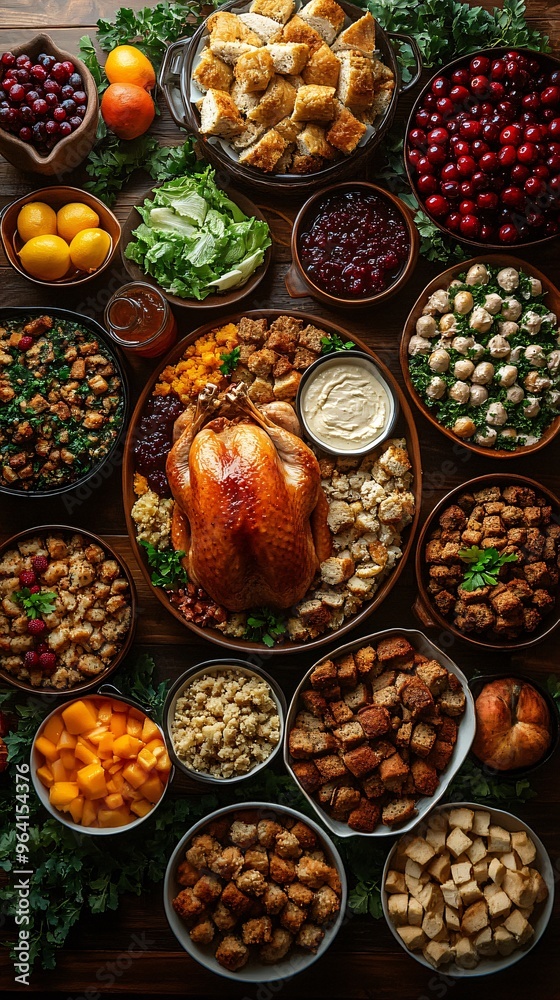 Top view of Thanksgiving food on table Top view of Thanksgiving food on table