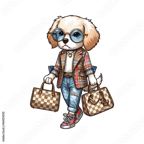 Cartoon Dog Fashion Model Vector Icon Illustration Animal