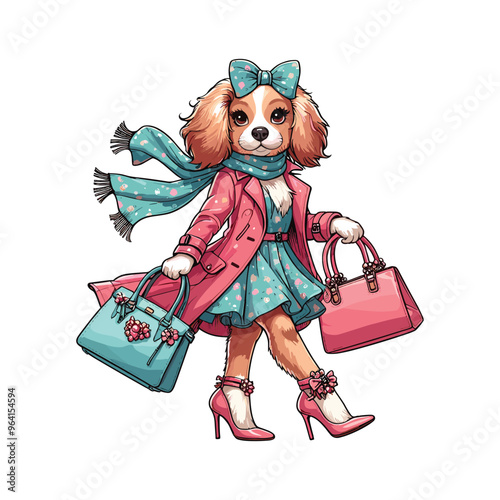 Cartoon Dog Fashion Model Vector Icon Illustration Animal