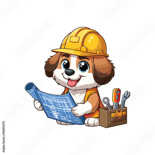 Cartoon Dog Builder Vector Icon Illustration Anima
