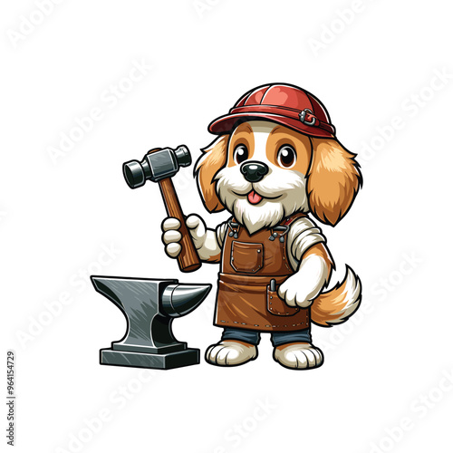 Cartoon Dog Blacksmith Vector Icon Illustration Animal	