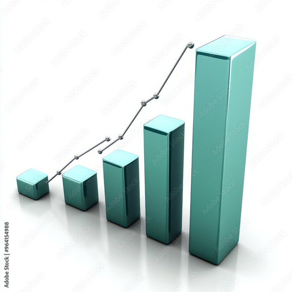 Green Bar Graph Chart Showing Upward Trend with Silver Line. Green Bar Graph Chart Showing Upward Trend with Silver Line.