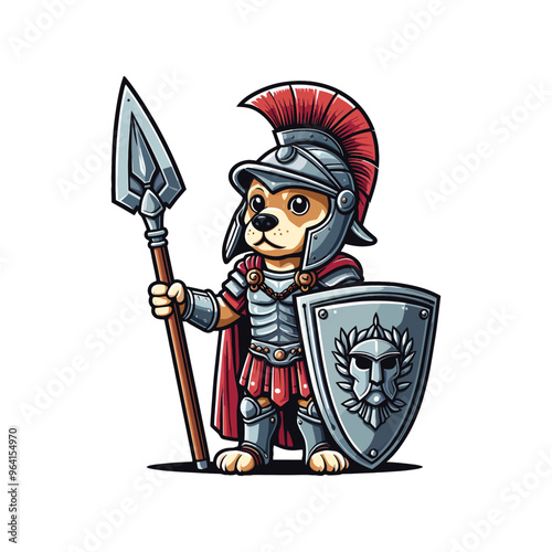 Cartoon Dog Roman Soldier Vector Icon Illustration Animal	