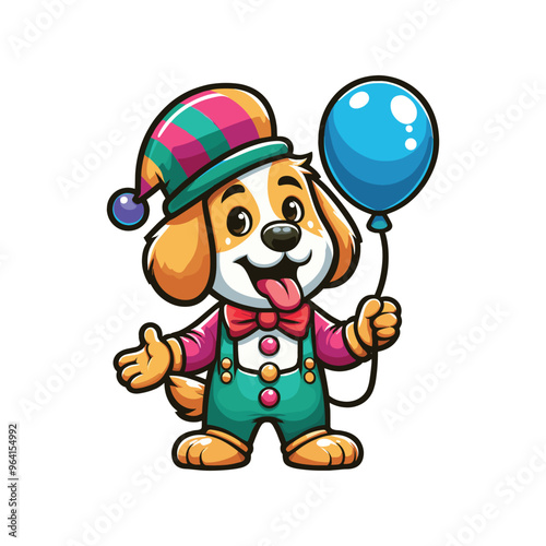 Cartoon Dog Clown Vector Icon Illustration Animal