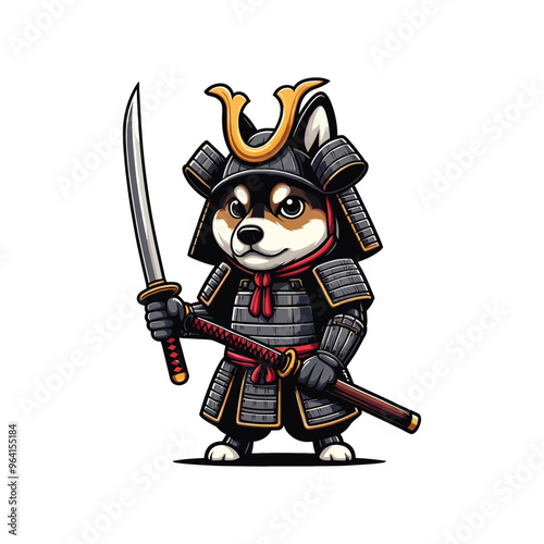 Cartoon Dog Samurai Vector Icon Illustration Animal