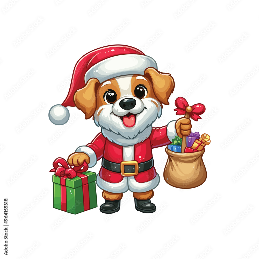 Cartoon Dog Santa Claus Vector Icon Illustration Animal Cartoon Dog Santa Claus Vector Icon Illustration Animal