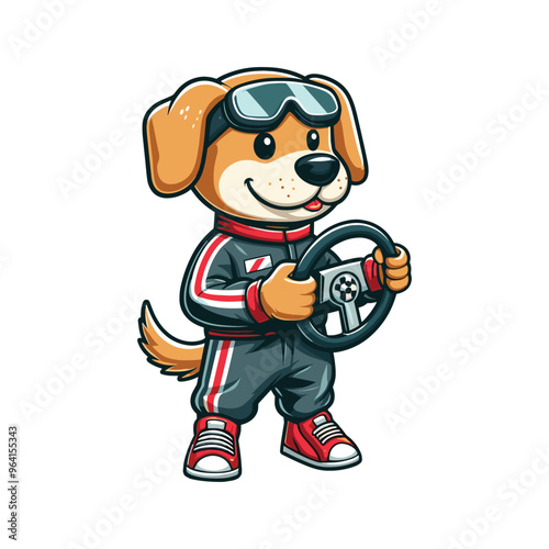 Cartoon Dog Racer Vector Icon Illustration Animal