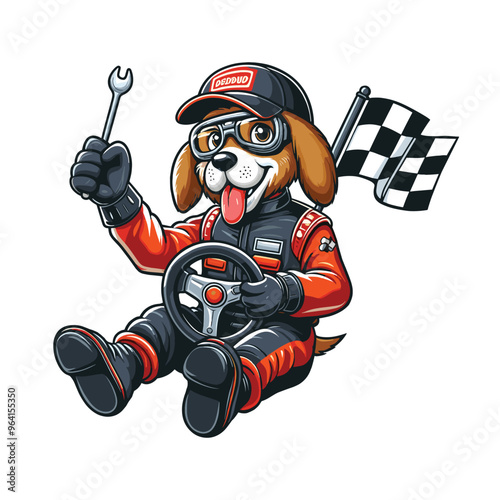 Cartoon Dog Racer Vector Icon Illustration Animal