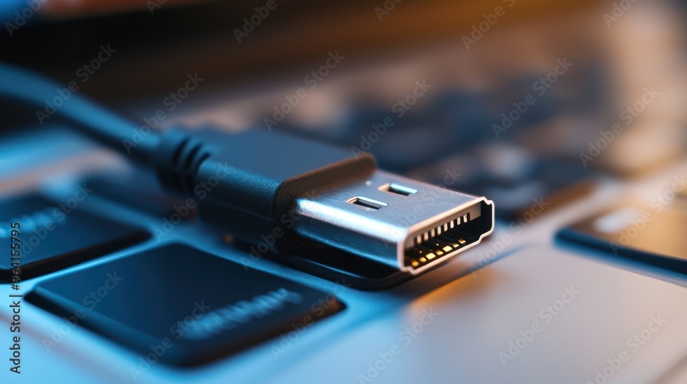 Close-up of a USB adapter plugged into a lapto Close-up of a USB adapter plugged into a lapto
