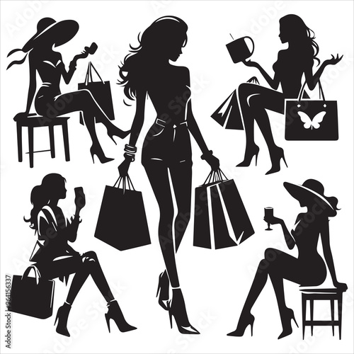 shopping girls silhouette Shopping Girl white background