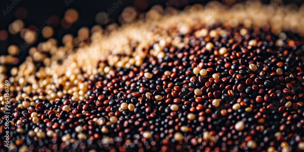 A pile of different colored beans. The beans are brown, black, and white. The beans are scattered all over the ground