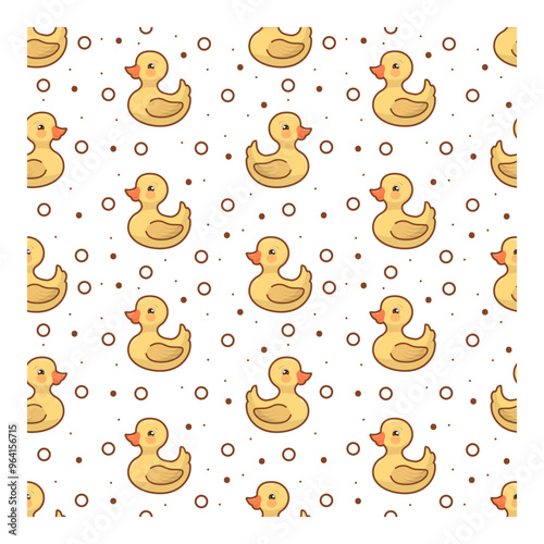 Funny hand drawn yellow duck seamless pattern for fabric, textile, wrapping paper, cover, banner, interior decor. Vector
