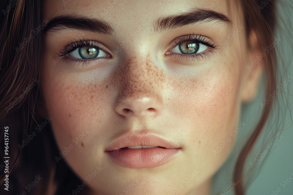 Fototapeta premium A woman with green eyes and a greenish tint to her skin