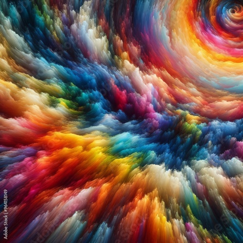 A mesmerizing swirl of vibrant colors creates an abstract, dynamic visual. The intense hues and fluid motion evoke energy and creativity, perfect for abstract art lovers and creative projects seeking