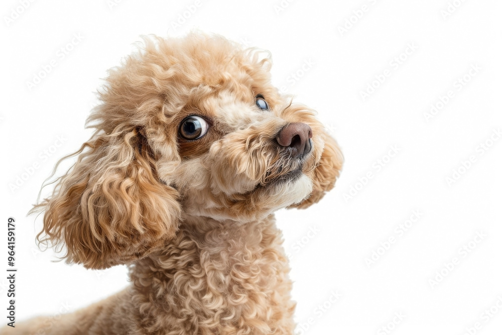 Small fluffy poodle breed dog with big round brown eyes and cute smiling expression on white isolated background. Generated AI Small fluffy poodle breed dog with big round brown eyes and cute smiling expression on white isolated background. Generated AI