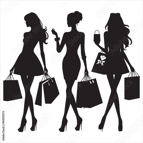 shopping girls silhouette Shopping Girl white background