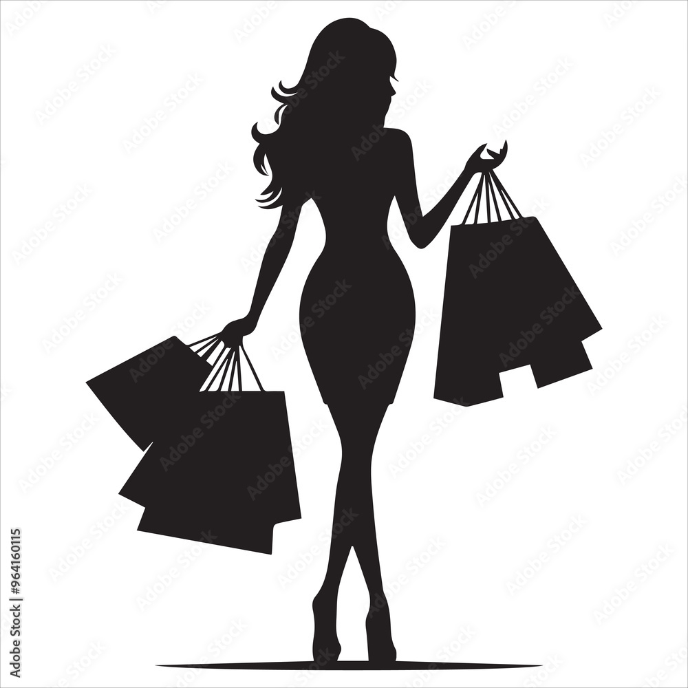 shopping girls silhouette Shopping Girl white background shopping girls silhouette Shopping Girl white background