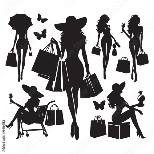 shopping girls silhouette Shopping Girl white background